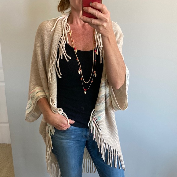 Tan Fringed Sweater Kimono/Wrap - Picture 2 of 9